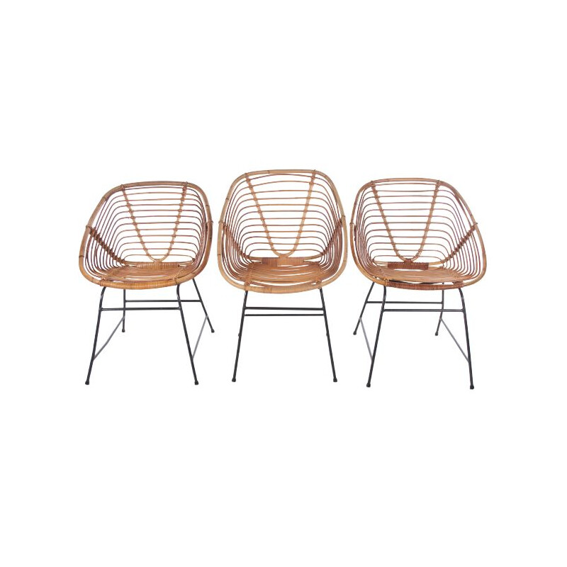 Set of 3 vintage bamboo chairs, 1960