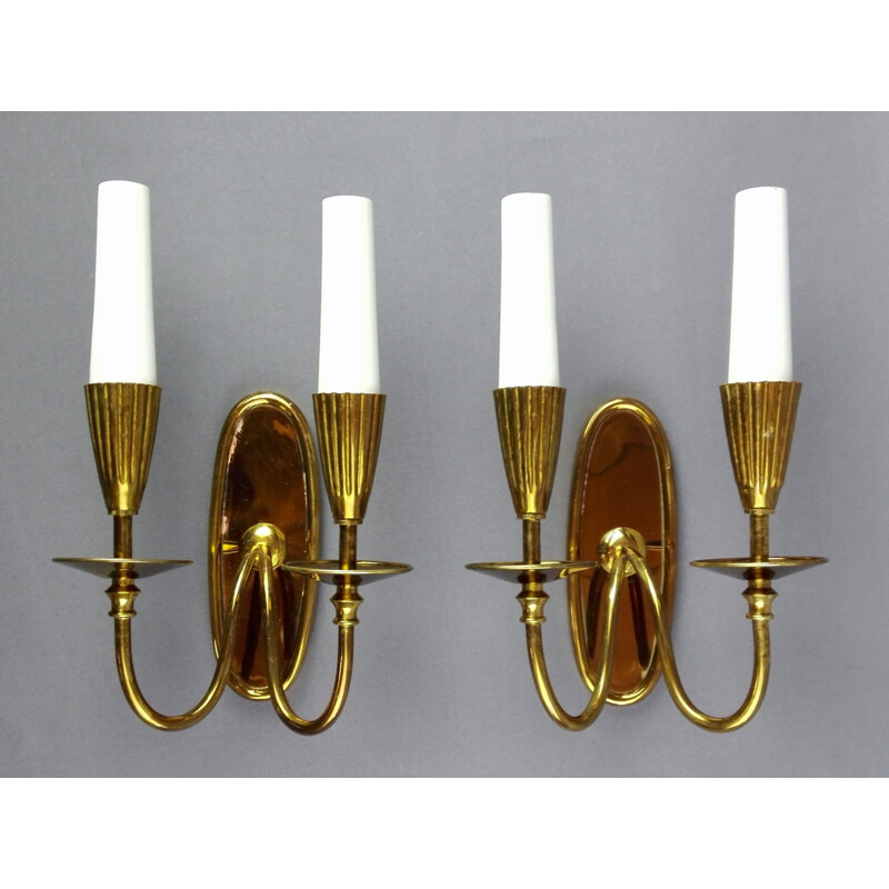 Pair of vintage sconces in solid brass, Italy 1950