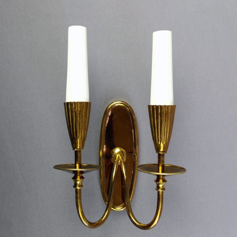 Pair of vintage sconces in solid brass, Italy 1950