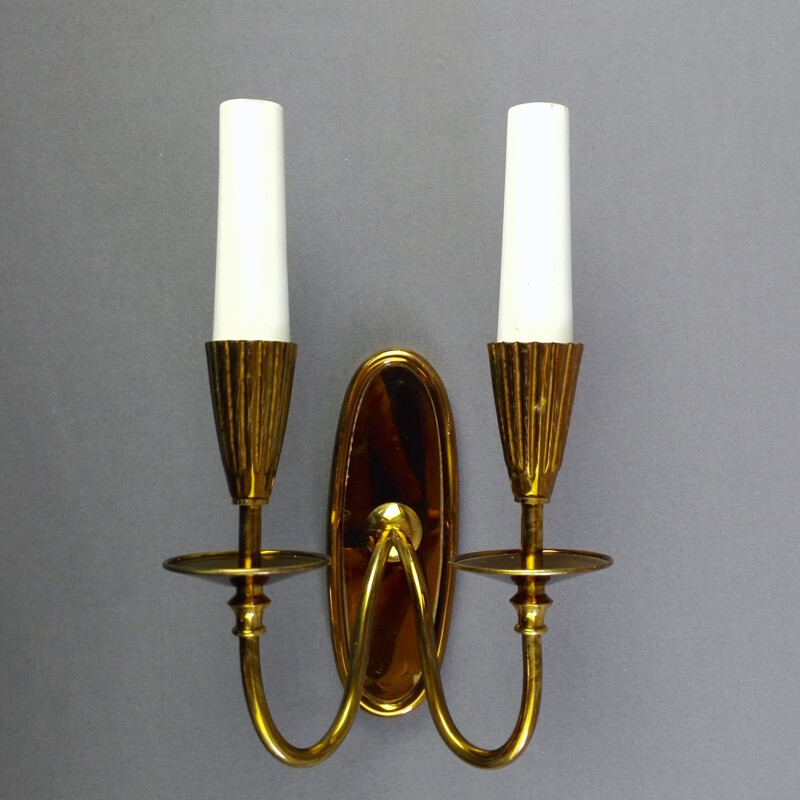 Pair of vintage sconces in solid brass, Italy 1950