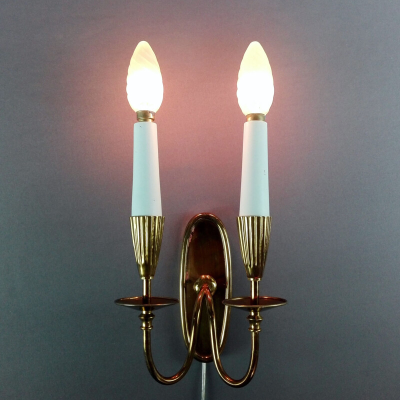 Pair of vintage sconces in solid brass, Italy 1950