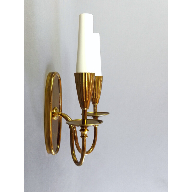 Pair of vintage sconces in solid brass, Italy 1950