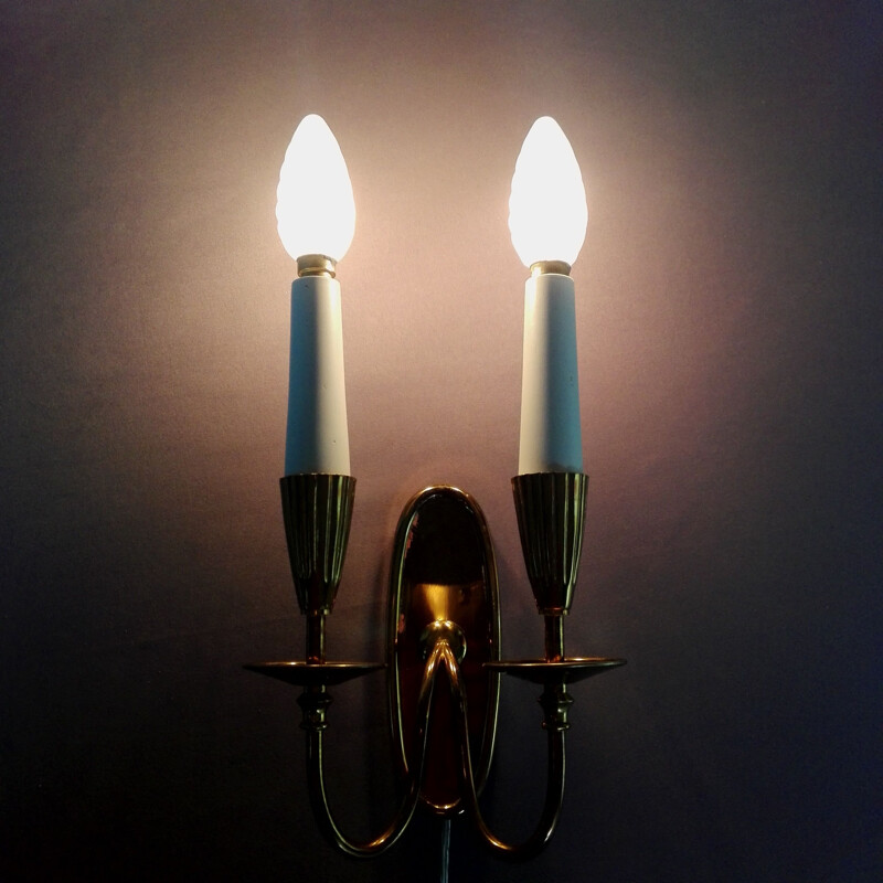 Pair of vintage sconces in solid brass, Italy 1950