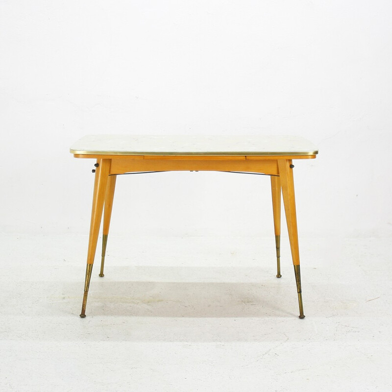 Height-adjustable and extendable table with patterned glass top - 1950s