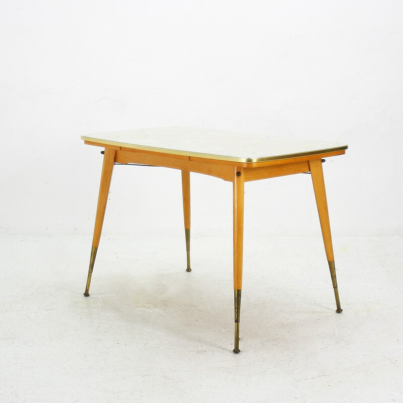 Height-adjustable and extendable table with patterned glass top - 1950s