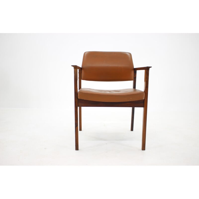 Vintage leather and rosewood office chair, Denmark 1960
