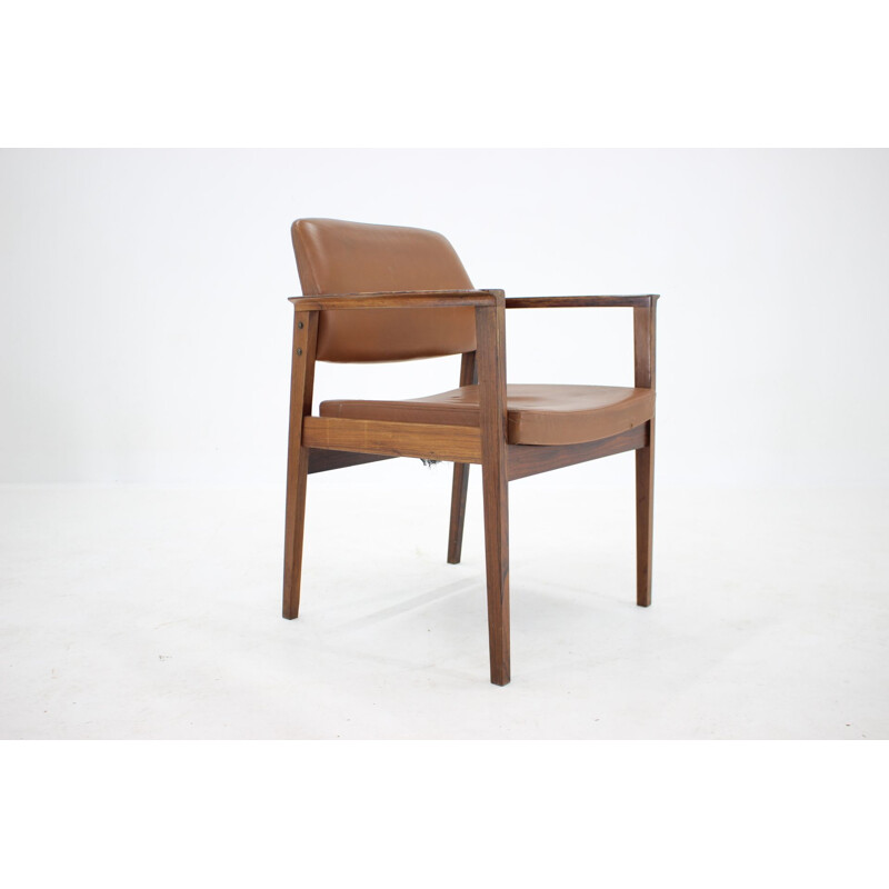 Vintage leather and rosewood office chair, Denmark 1960