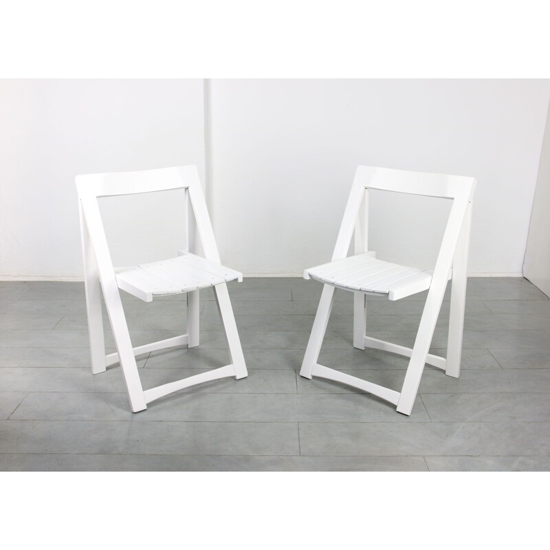Pair of vintage white Trieste folding chairs by Aldo Jacober for Bazzani