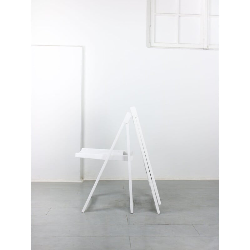 Pair of vintage white Trieste folding chairs by Aldo Jacober for Bazzani