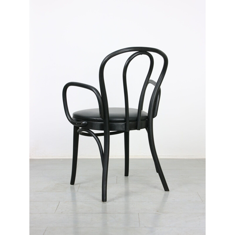 Vintage No.18 black leather chair with armrests by Michael Thonet