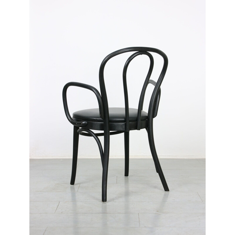 Vintage-Stuhl No.18 aus schwarzem Leder mit Armlehnen von Michael Thonet