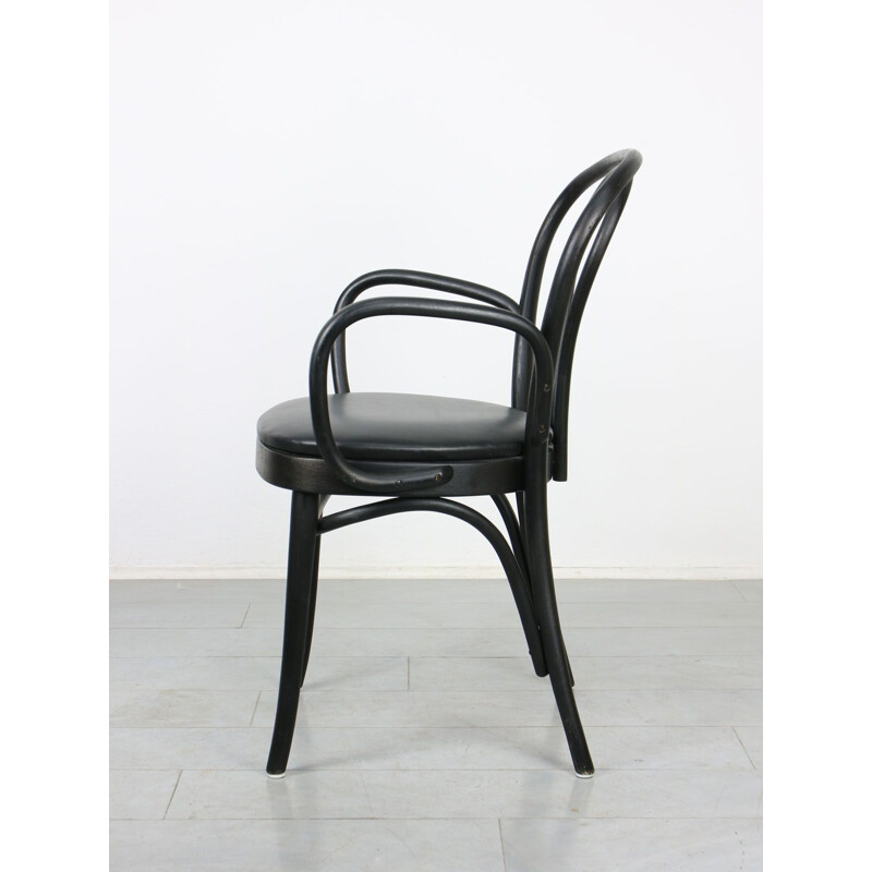 Cadeira nº 18 em pele preta com apoios de braços de Michael Thonet