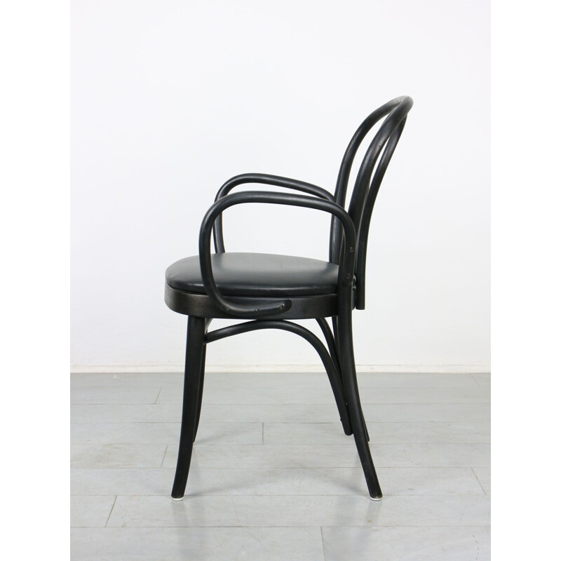 Silla vintage nº 18 de cuero negro con reposabrazos de Michael Thonet