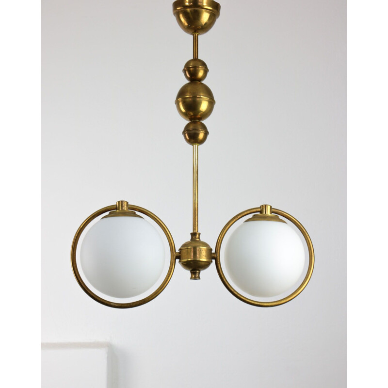 Vintage brass and opal glass chandelier