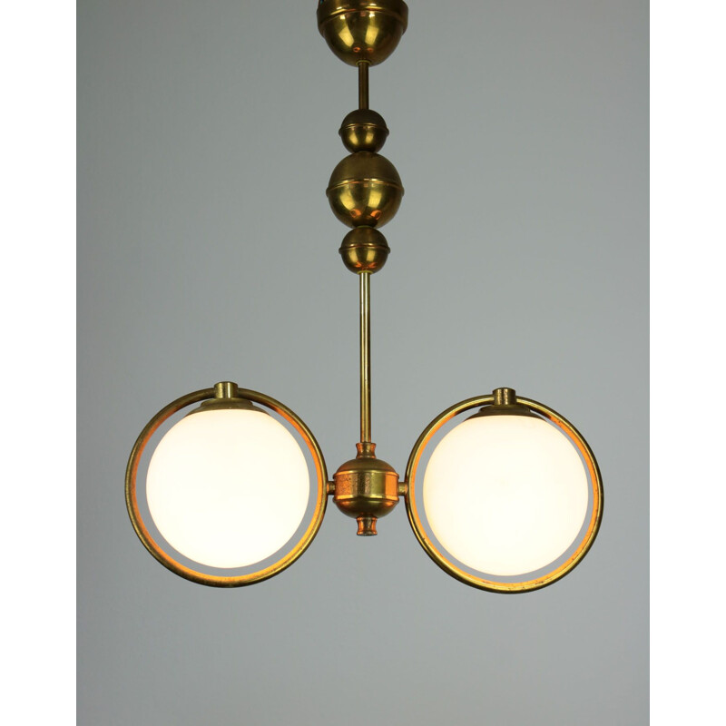 Vintage brass and opal glass chandelier