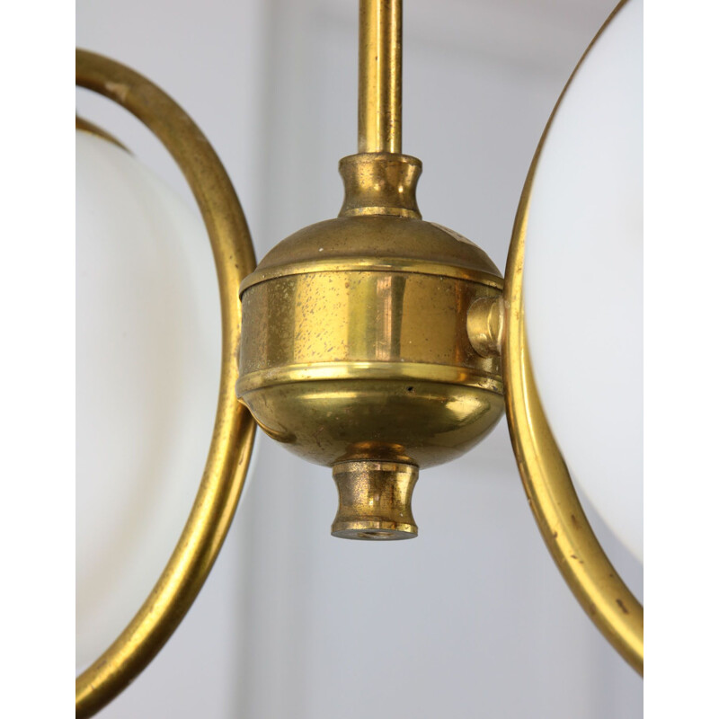 Vintage brass and opal glass chandelier