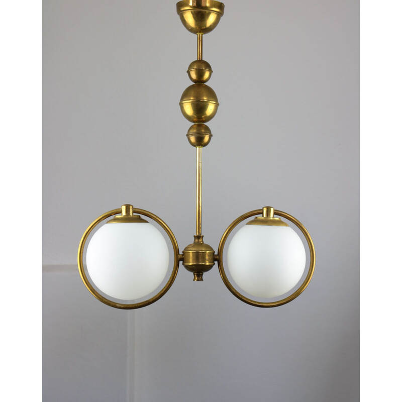 Vintage brass and opal glass chandelier