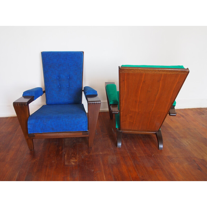 Pair of vintage armchairs with ottomans by André Sornay, 1962