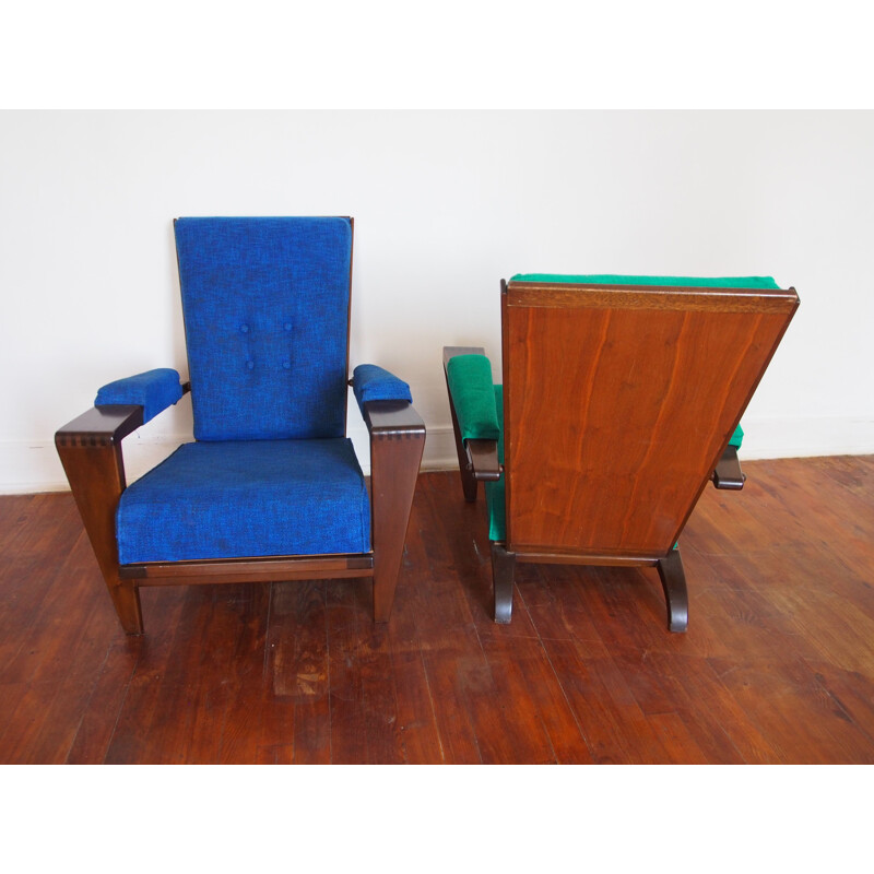 Pareja de sillones vintage con otomanas de André Sornay, 1962