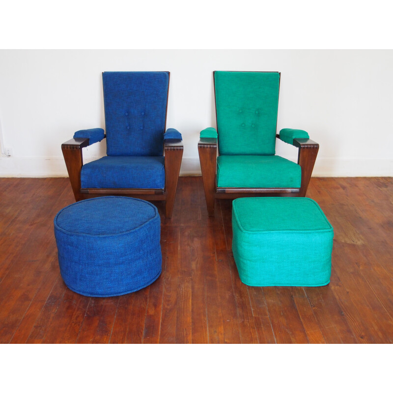 Pareja de sillones vintage con otomanas de André Sornay, 1962