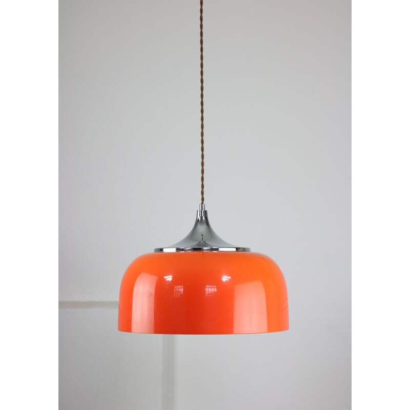 Lampada a sospensione arancione vintage di Guzzini, Space Age