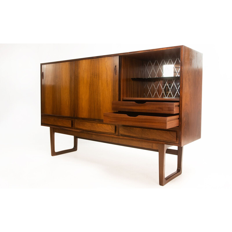 Vintage rosewood highboard with three sliding doors, Danish 1960