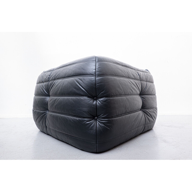 Vintage Togo lounge set in black leather by Michel Ducaroy for Ligne Roset, 1970