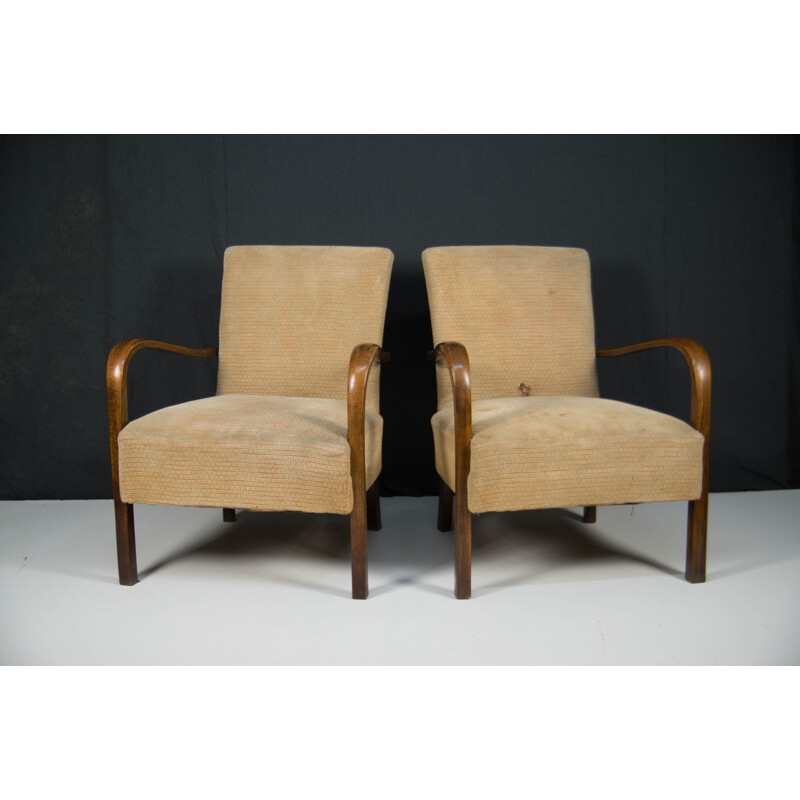 Pair of vintage art deco wood armchairs by Fischel, 1930