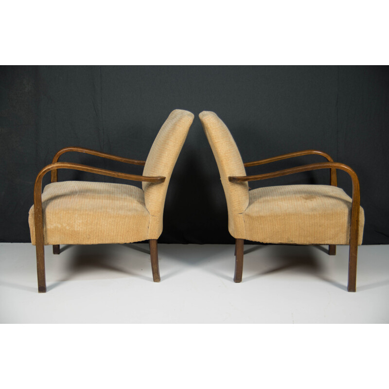 Pair of vintage art deco wood armchairs by Fischel, 1930