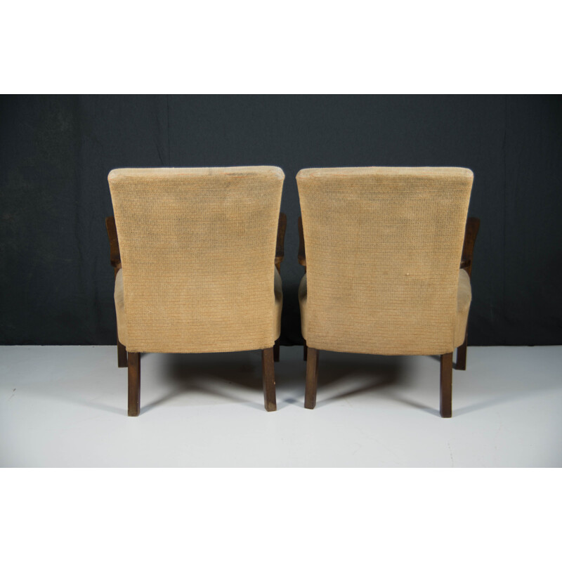 Pair of vintage art deco wood armchairs by Fischel, 1930