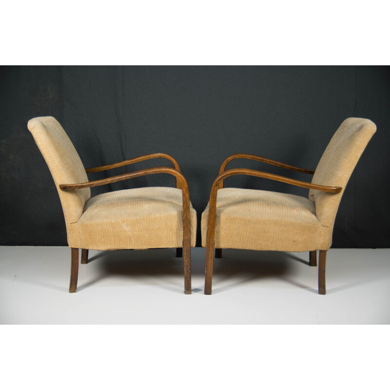 Pair of vintage art deco wood armchairs by Fischel, 1930