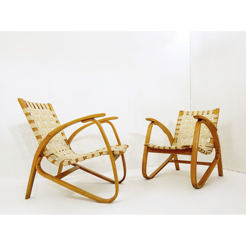 Pair of vintage bentwood armchairs by Jan Vanek for Up Závody, 1930