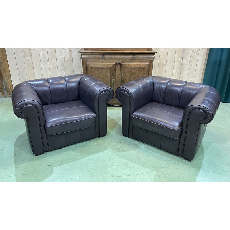 Pair of vintage leather armchairs, English 1980