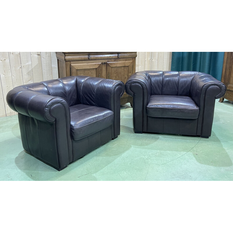 Pair of vintage leather armchairs, English 1980