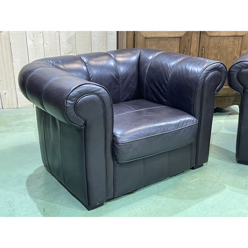 Pair of vintage leather armchairs, English 1980