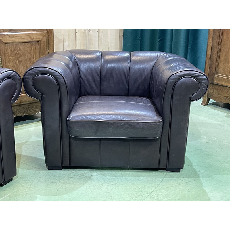 Pair of vintage leather armchairs, English 1980