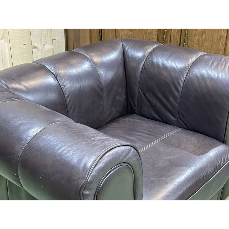 Pair of vintage leather armchairs, English 1980