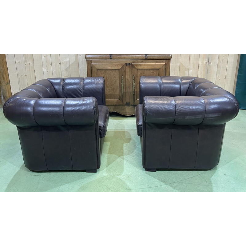 Pair of vintage leather armchairs, English 1980