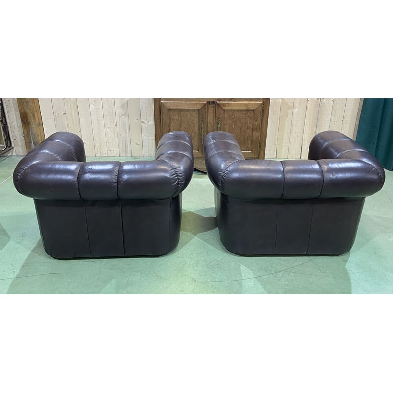 Pair of vintage leather armchairs, English 1980