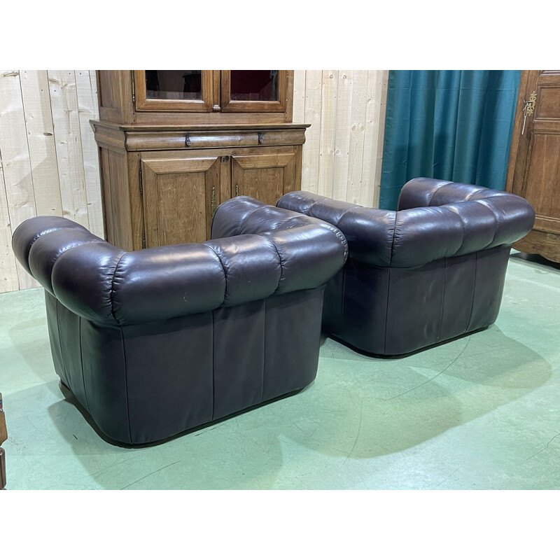 Pair of vintage leather armchairs, English 1980