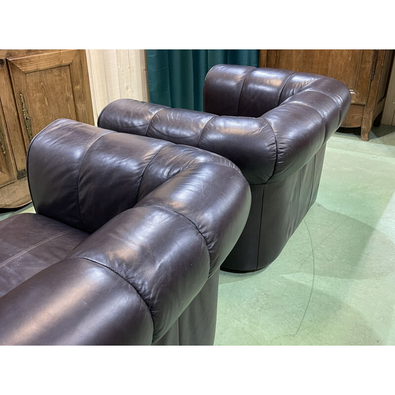 Pair of vintage leather armchairs, English 1980