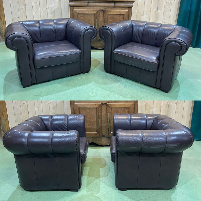 Pair of vintage leather armchairs, English 1980