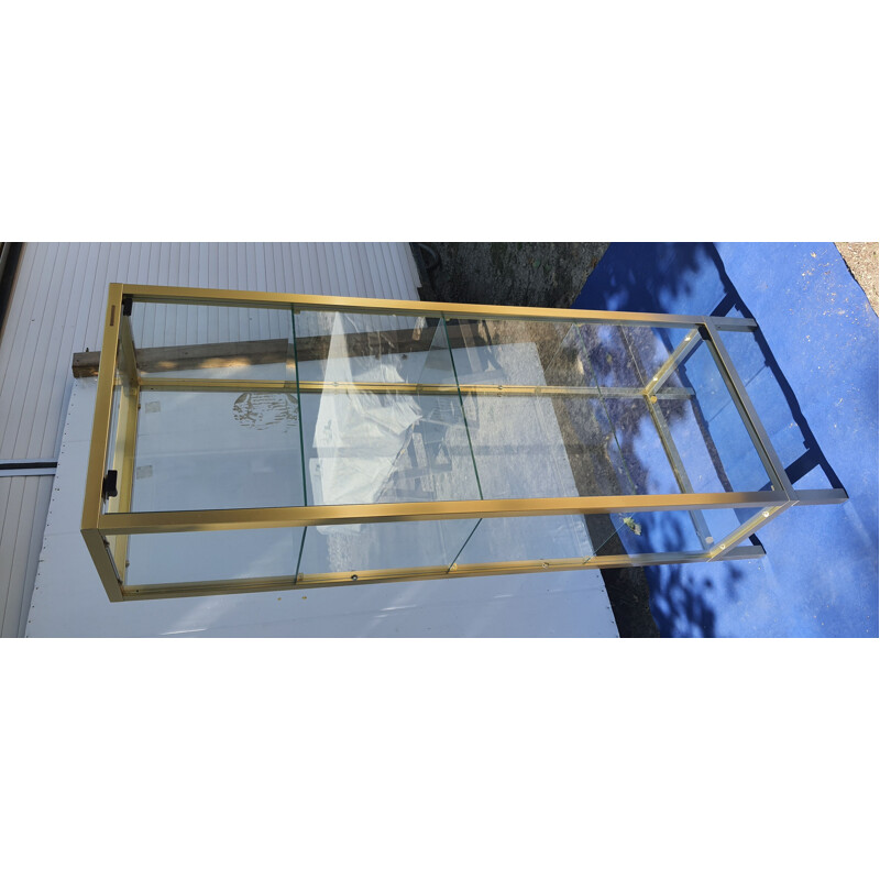 Vintage brass and glass display case by Pierre Vandel