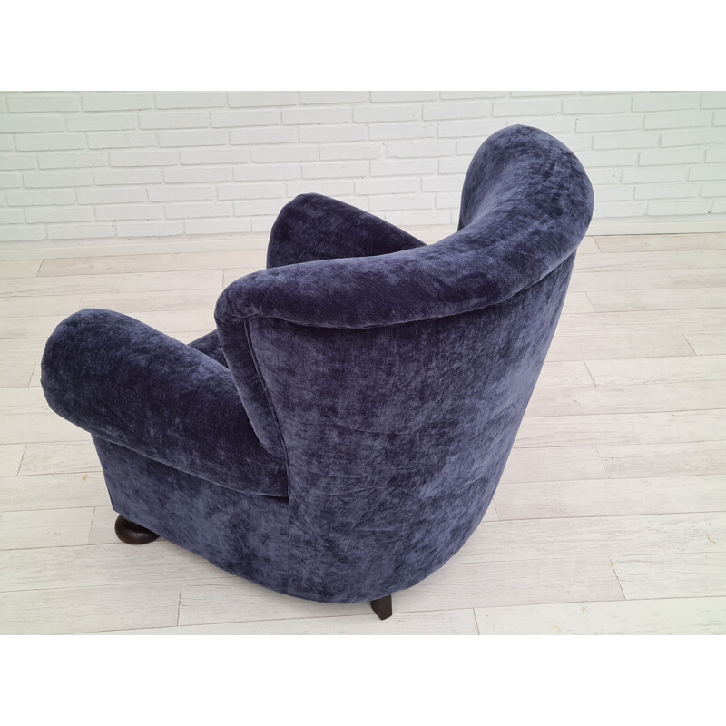 Vintage purple velvet armchair, Denmark 1950