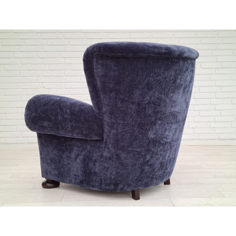 Vintage purple velvet armchair, Denmark 1950