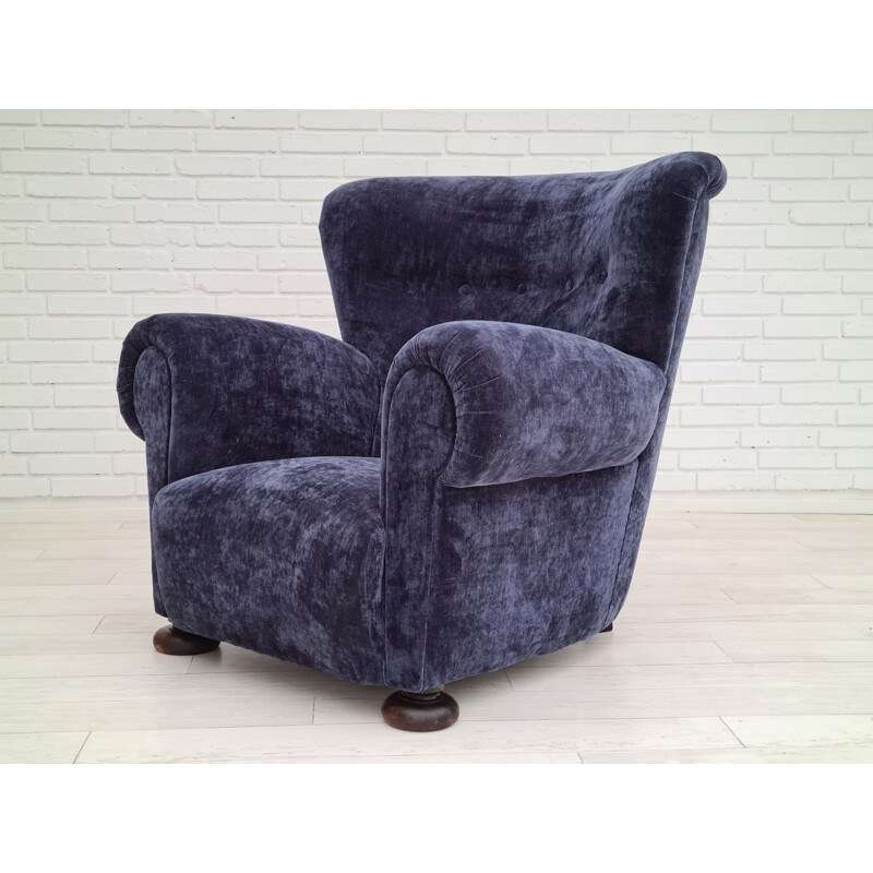 Vintage purple velvet armchair, Denmark 1950