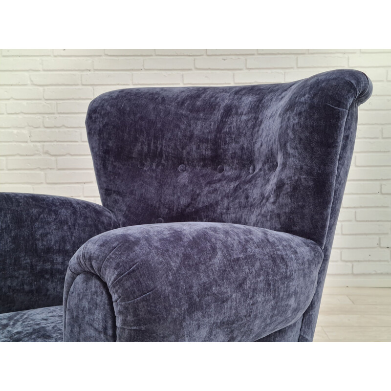 Fauteuil vintage en velours violet, Danemark 1950