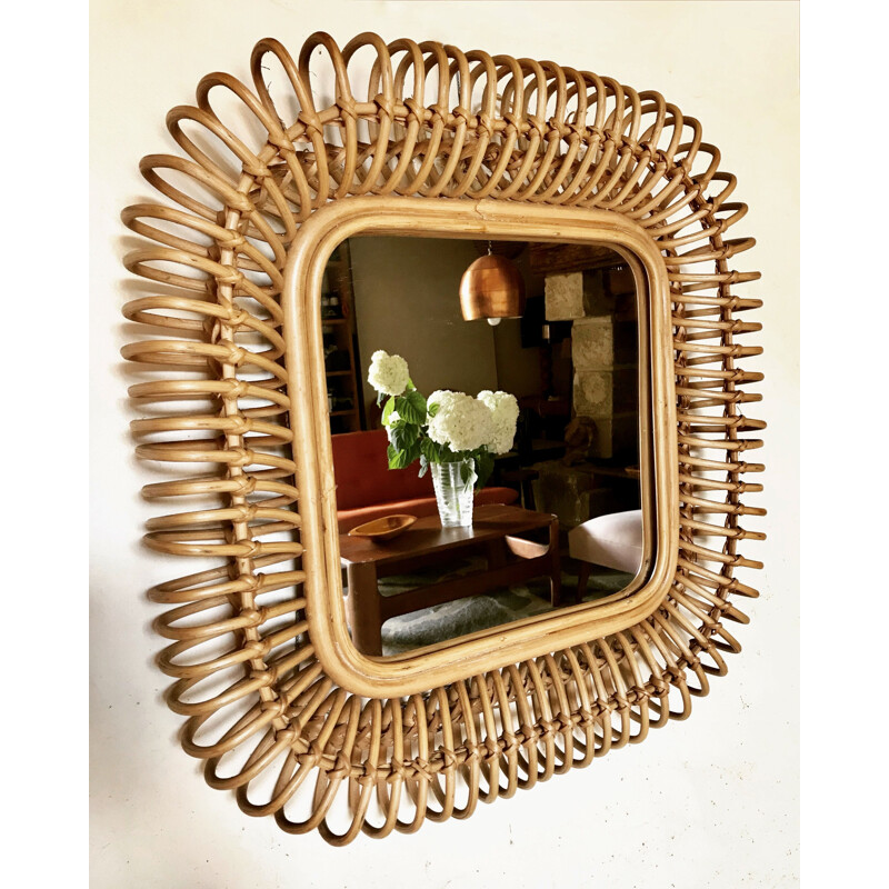 Vintage twisted rattan mirror, 1960