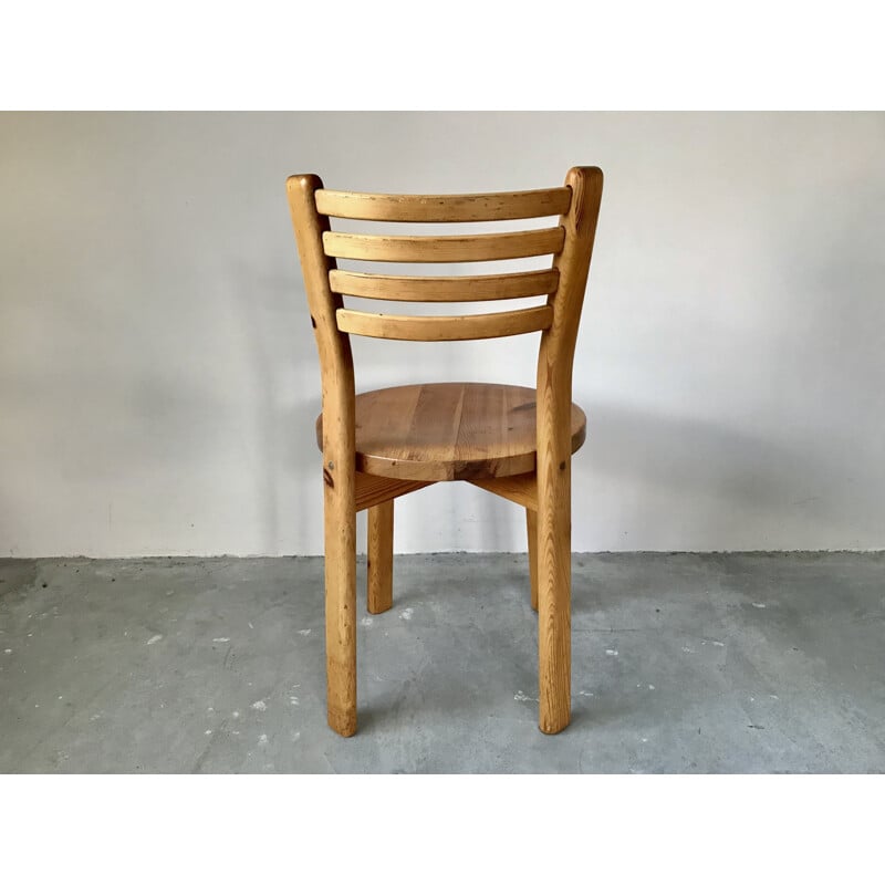 Set of 4 vintage solid pine chairs, France 1970