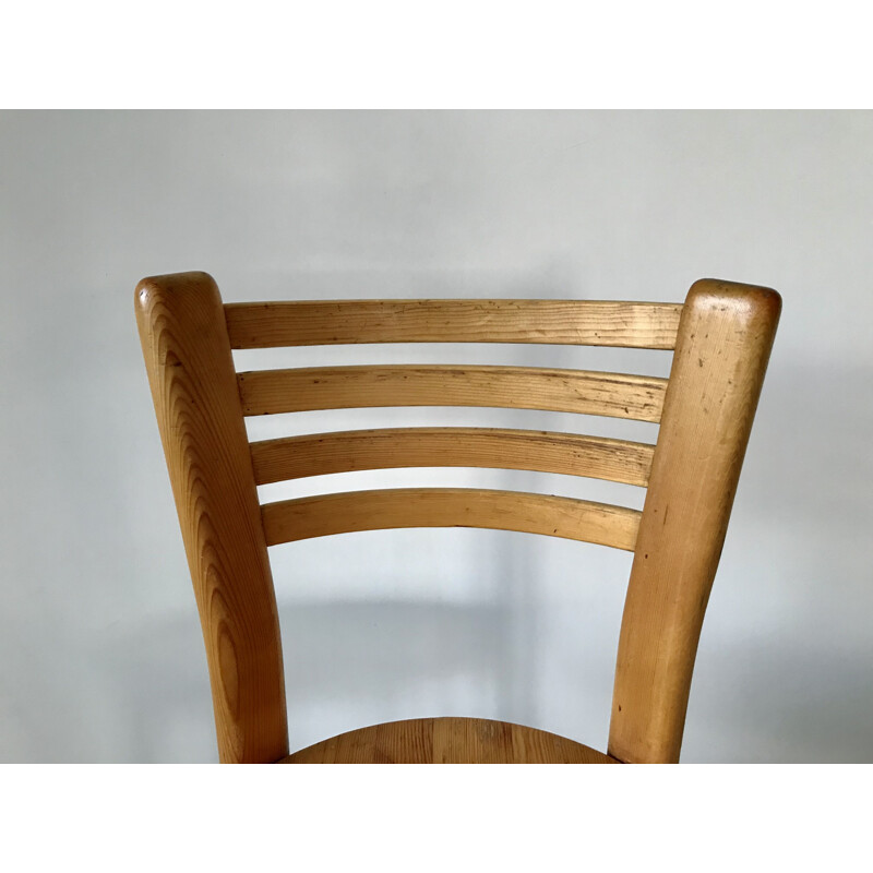 Set of 4 vintage solid pine chairs, France 1970